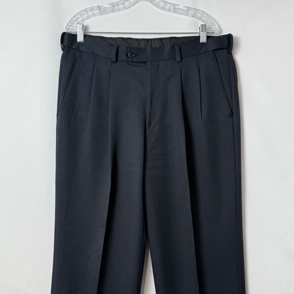 Paul Frederick Men’s 36x28 Navy Blue Pleated Dress Pants Cuffed Extended Waist - Picture 2 of 16